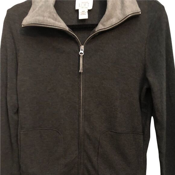 Ann Taylor Loft gray zip up cotton jacket - Picture 2 of 9